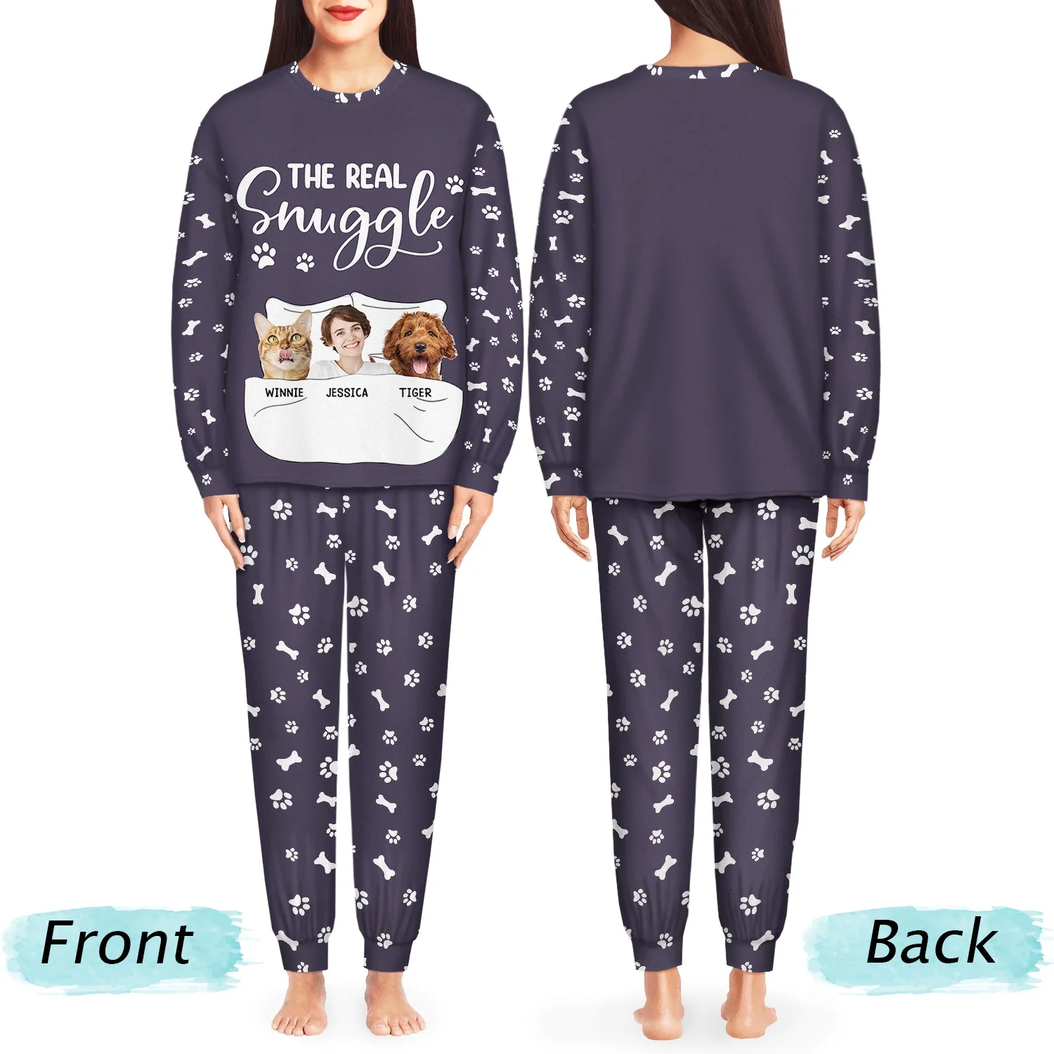 Custom Photo Dog Cat The Real Snuggle - Gift For Pet Lovers - Personalized Unisex Pajamas Set - Image 5