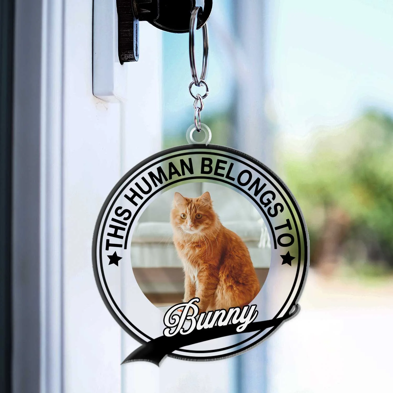Custom Photo Dog Cat This Human Belongs To - Gift For Pet Lovers - Personalized Acrylic Keychain - Image 3