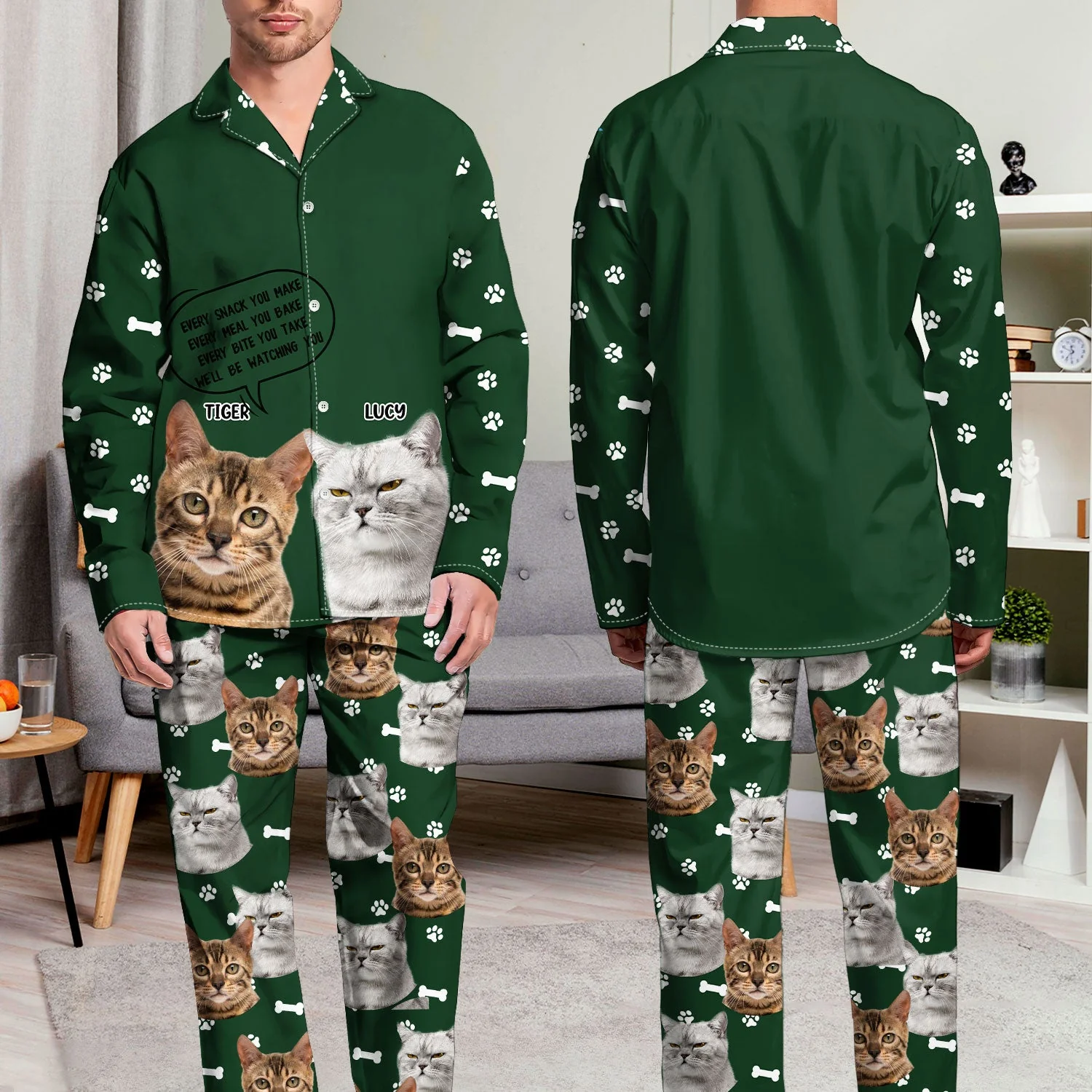 Custom Photo Dog Cat Watching You - Gift For Pet Lovers - Personalized Long Pajamas Set - Image 6