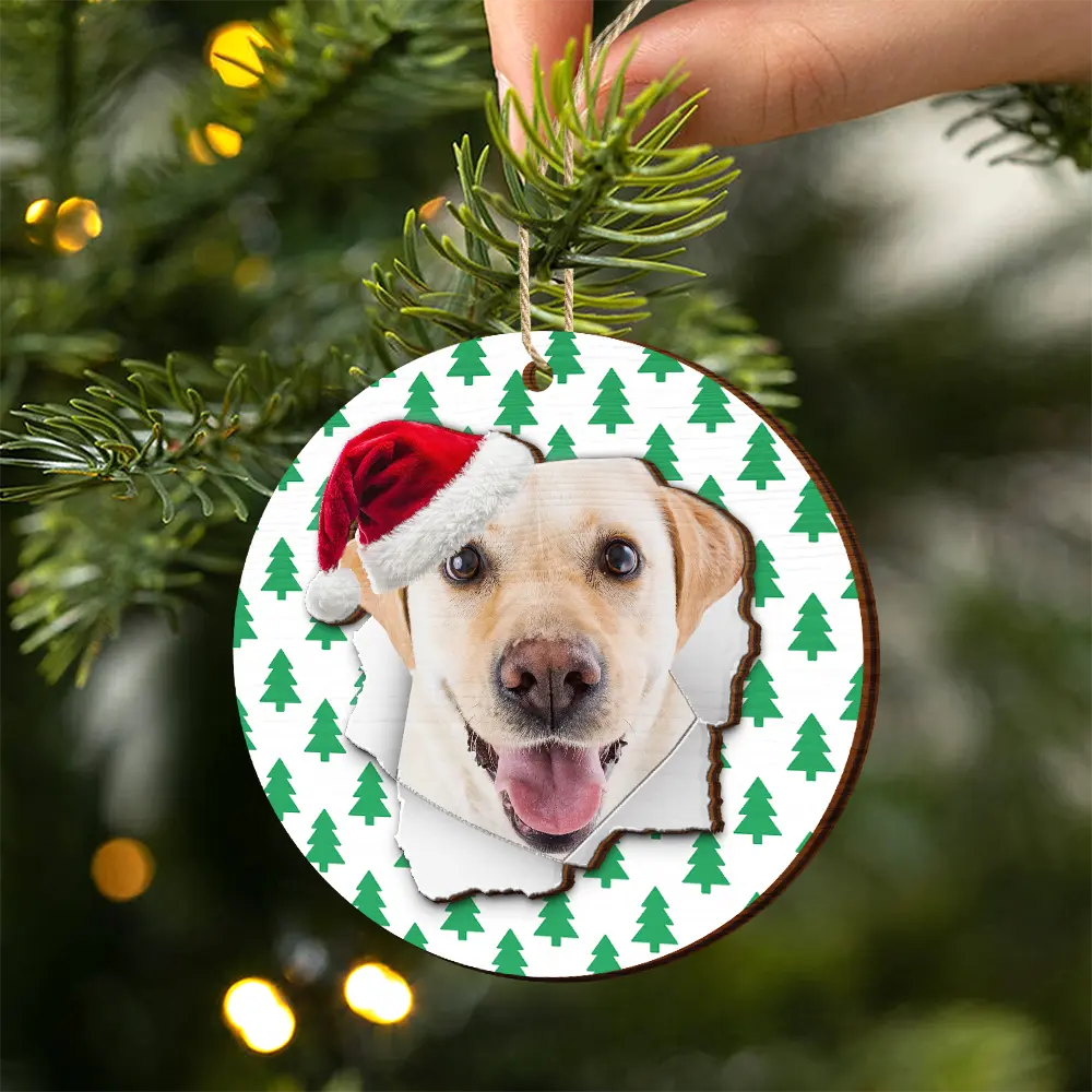 Custom Photo Dog Cat Wrapping Paper - Personalized 2-Layered Wooden Ornament - Image 3