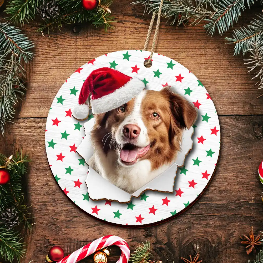 Custom Photo Dog Cat Wrapping Paper - Personalized 2-Layered Wooden Ornament - Image 5