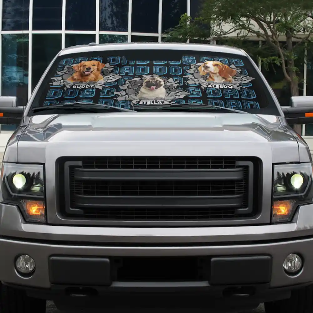 Custom Photo Dog Dad Dog Mom 3D Cracked - Personalized Auto Sunshade - Image 6