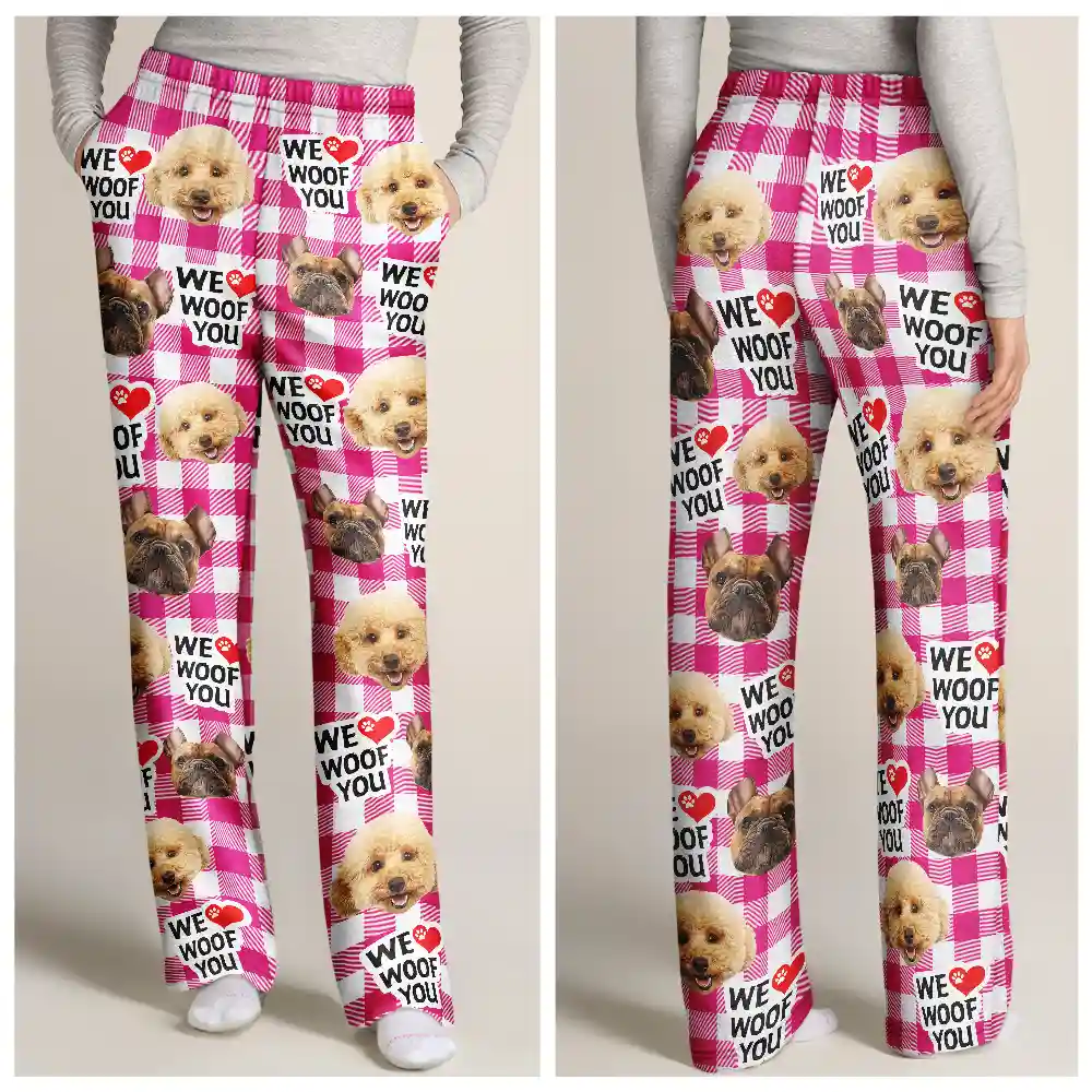 Custom Photo Dog Face I Woof You - Personalized Pajama Pants - Image 4