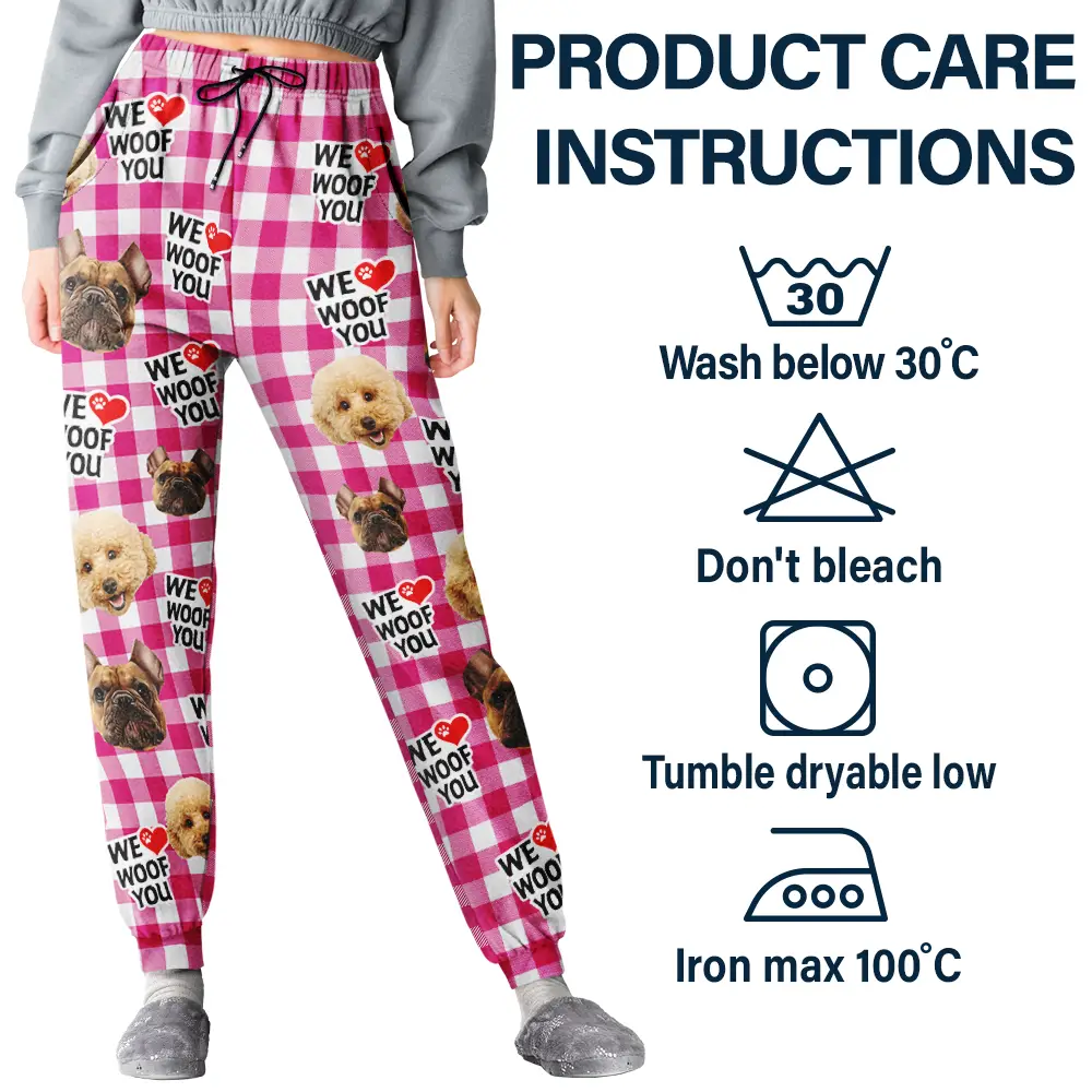 Custom Photo Dog Face I Woof You - Personalized Pajama Pants - Image 6