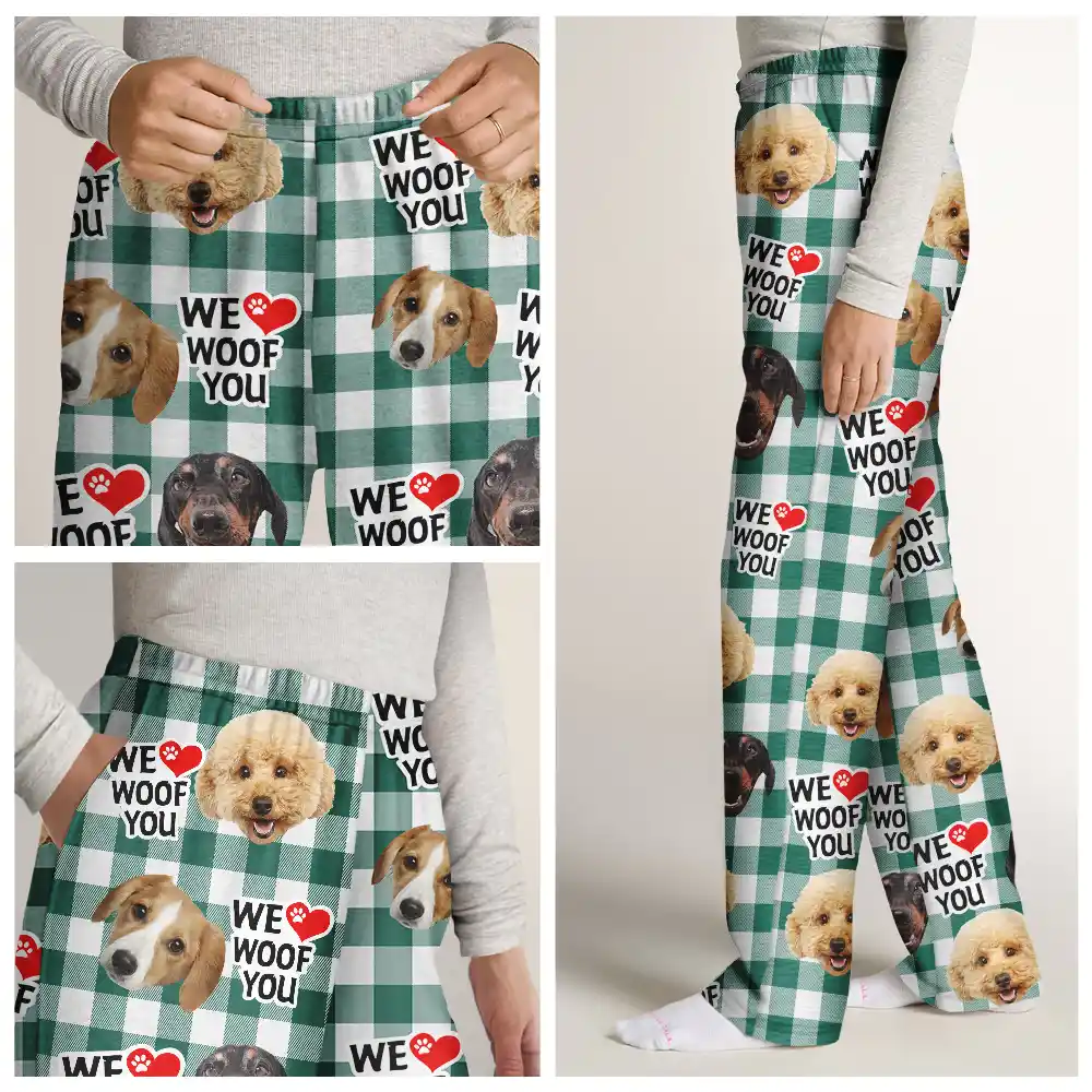 Custom Photo Dog Face I Woof You - Personalized Pajama Pants - Image 8