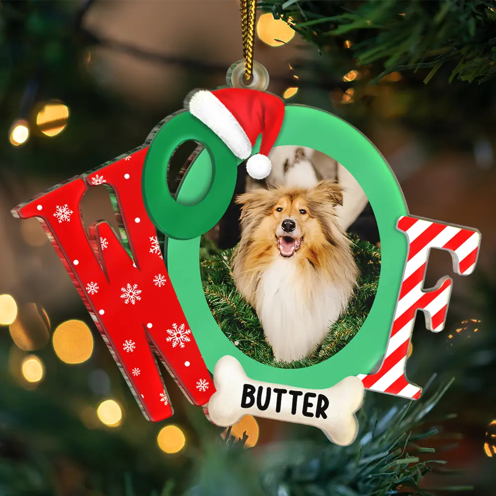 Custom Photo Dog I Woof You A Merry Christmas - Personalized Custom Shaped Acrylic Ornament - Image 3