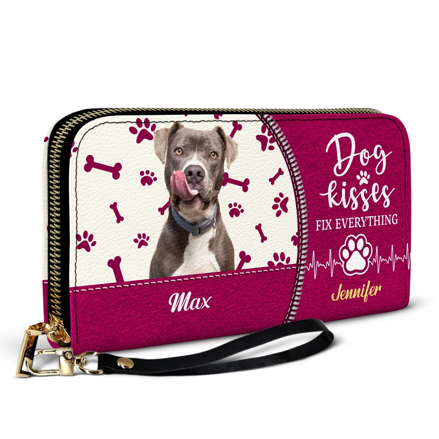 Custom Photo Dog Kisses Fix Everything - Gift For Dog Lovers - Personalized Leather Long Wallet - Image 3