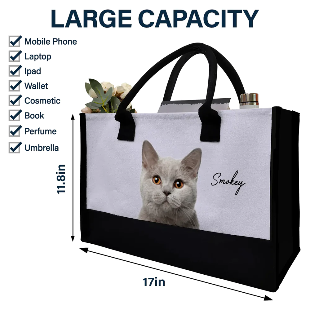 Custom Photo Dog Mom Cat Mom - Personalized Canvas Tote Bag - Image 5