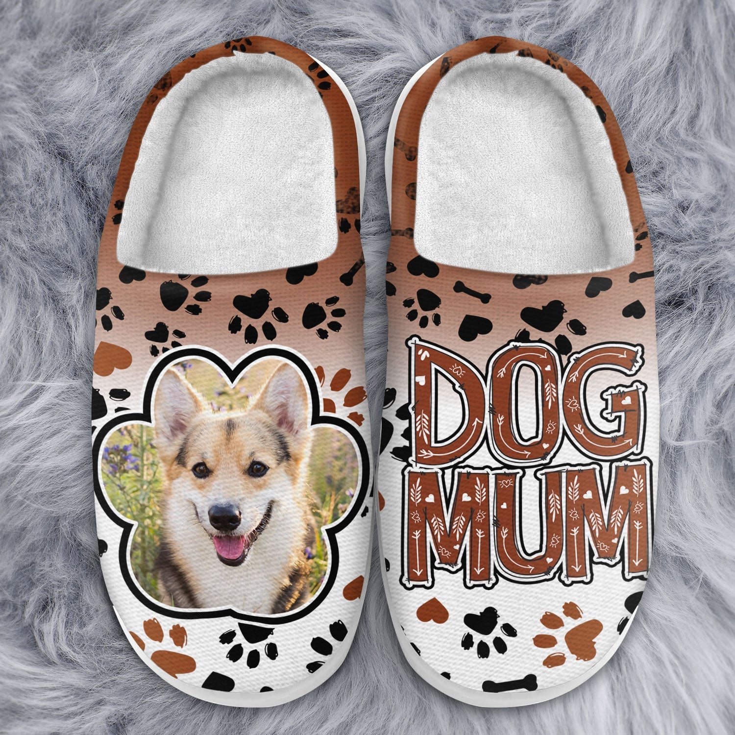 Custom Photo Dog Mom, Cat Mum, Fur Mama - Gift For Pet Lover, Women Who Love Dogs & Cats - Personalized Fluffy Slippers - Image 3