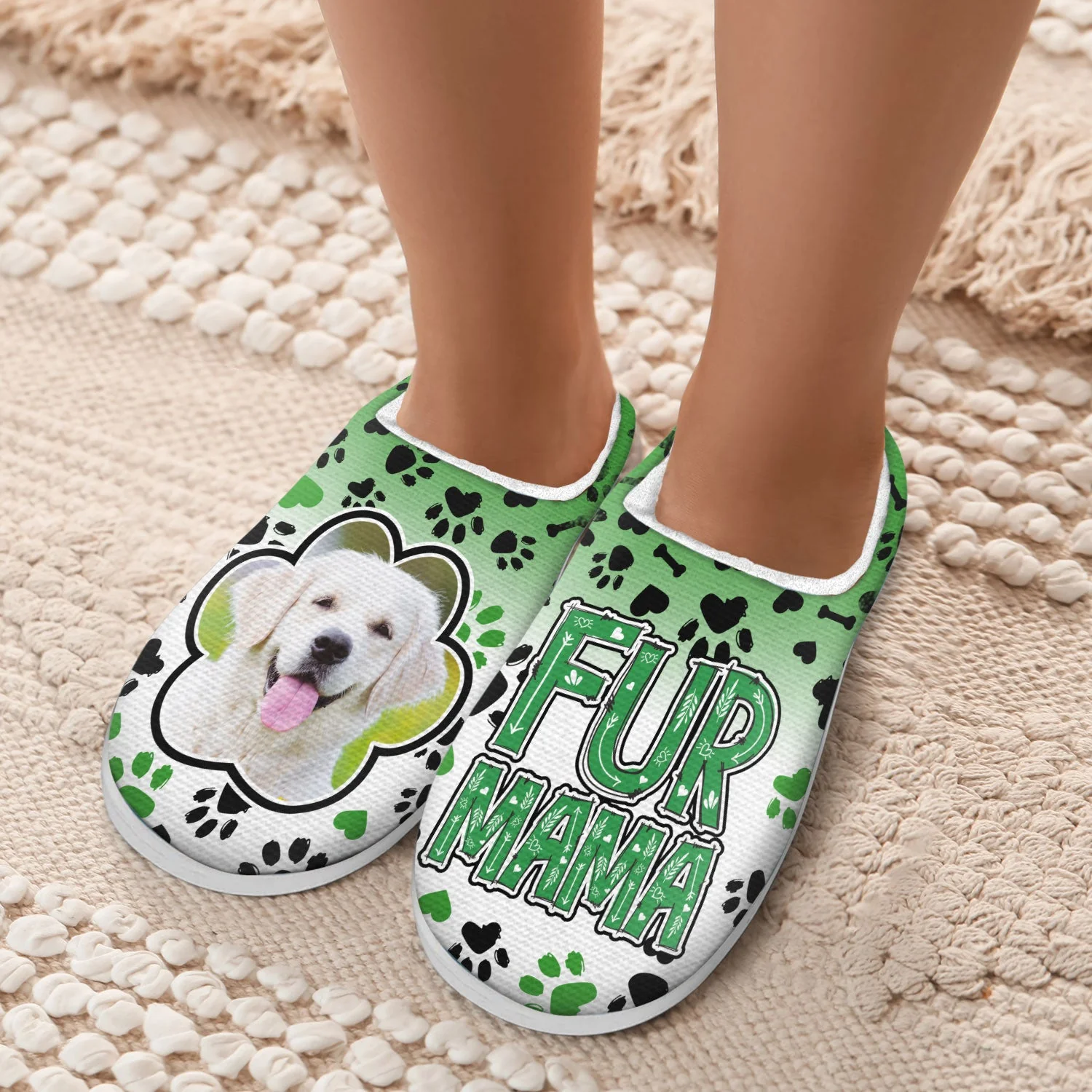 Custom Photo Dog Mom, Cat Mum, Fur Mama - Gift For Pet Lover, Women Who Love Dogs & Cats - Personalized Fluffy Slippers - Image 5