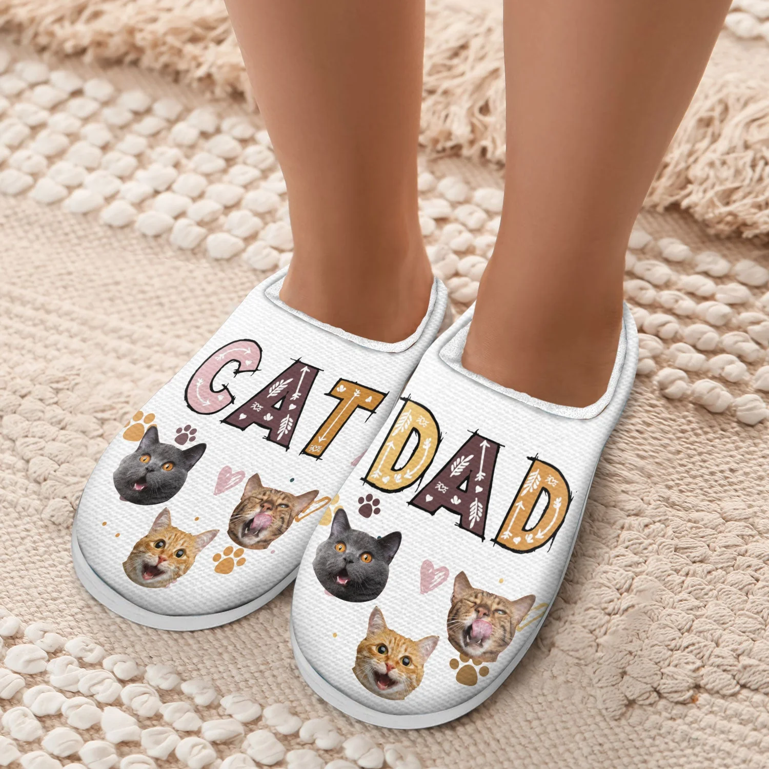 Custom Photo Dog Mom Dog Dad Cat Mom Cat Dad - Gift For Pet Lovers - Personalized Fluffy Slippers - Image 6