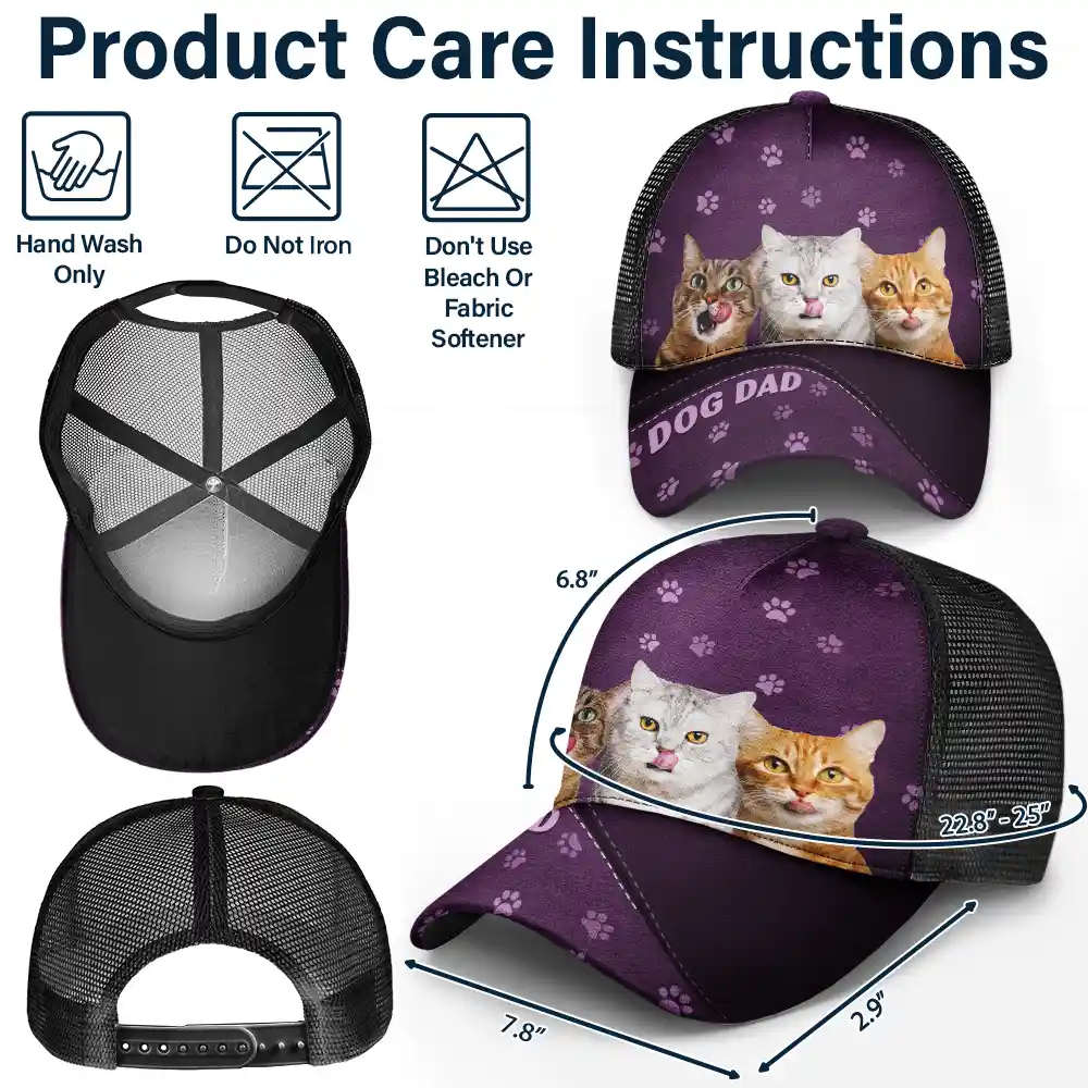 Custom Photo Dog Mom Dog Dad Cat Mom Cat Dad - Personalized Mesh-back Casual Cap - Image 5