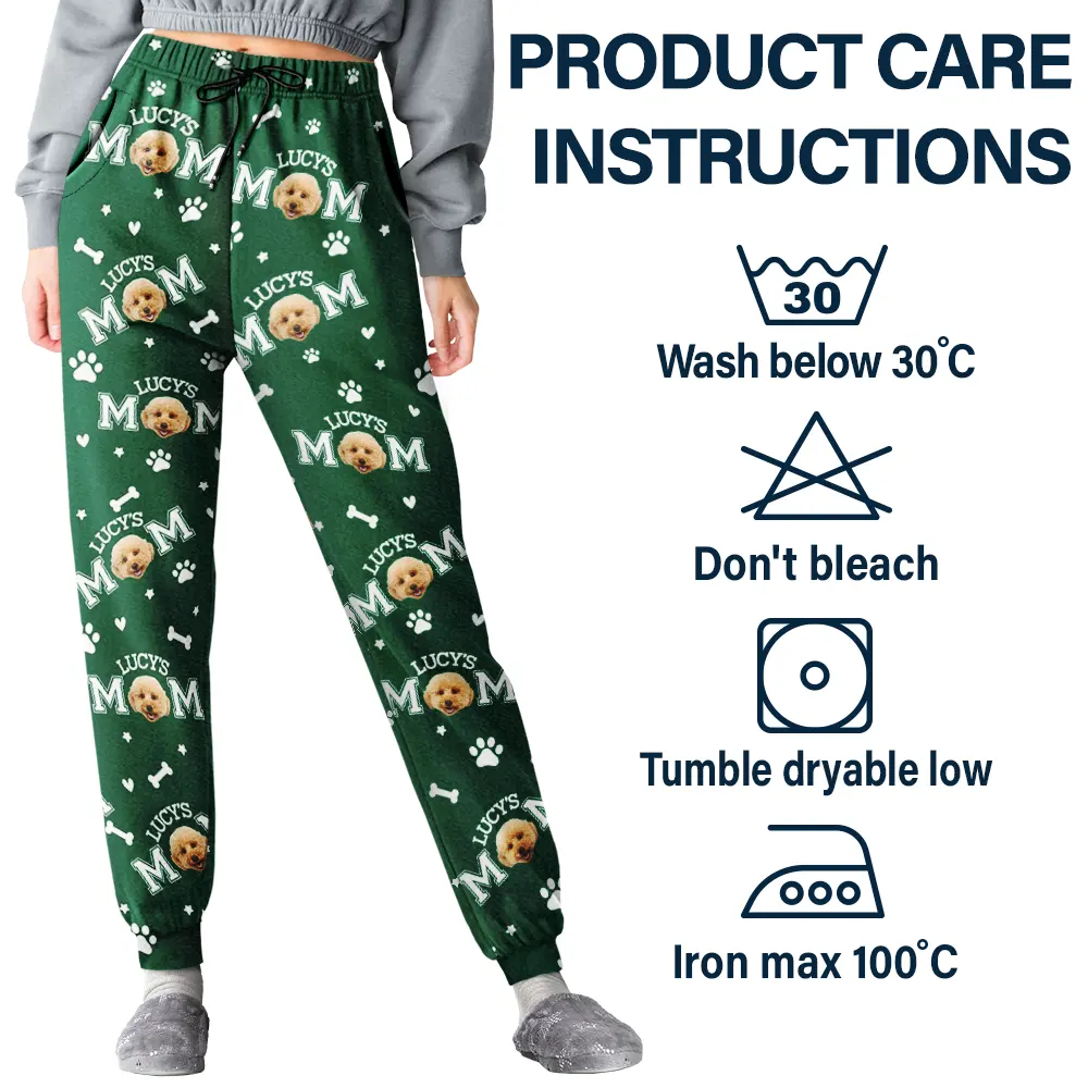 Custom Photo Dog Mom With Paw And Bone Pattern - Personalized Pajama Pants - Image 6