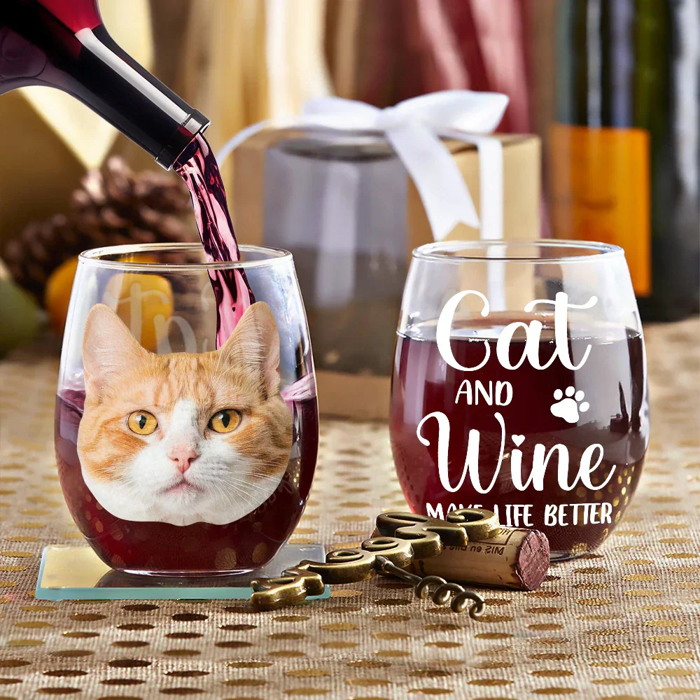 Custom Photo Dog & Wine Make Everything - Personalized Stemless Wine Glass - Image 3