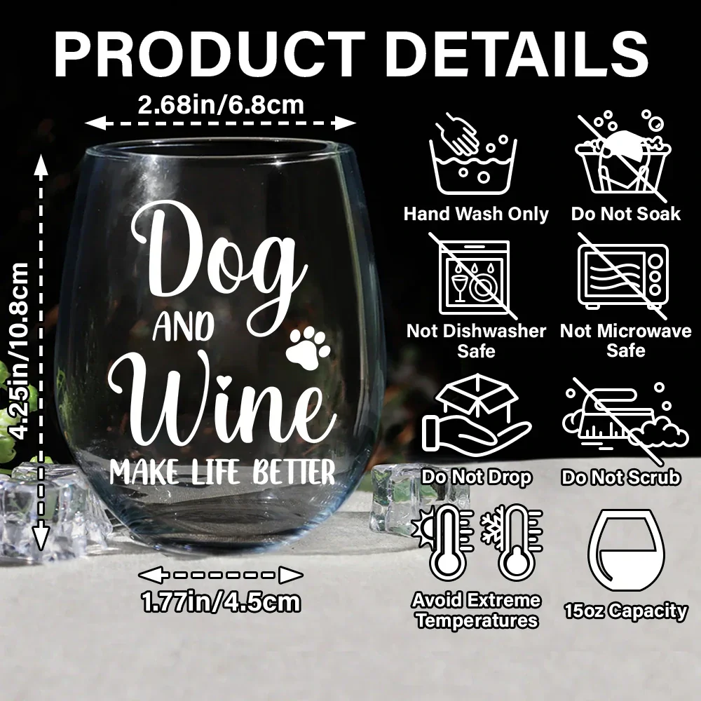 Custom Photo Dog & Wine Make Everything - Personalized Stemless Wine Glass - Image 5