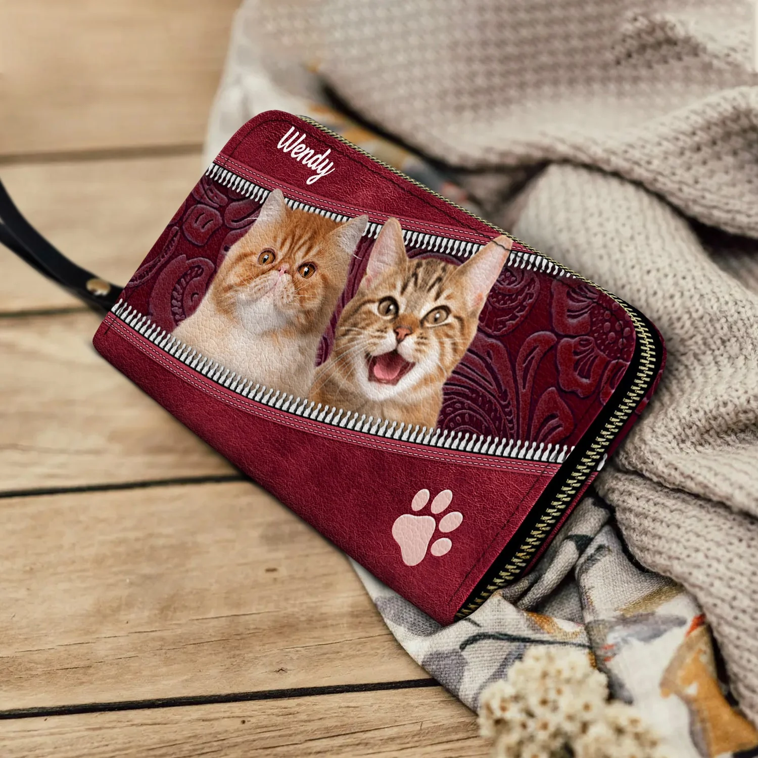 Custom Photo Dogs And Cats Aesthetic Pattern - Loving Gift For Pet Lovers - Personalized Leather Long Wallet - Image 5