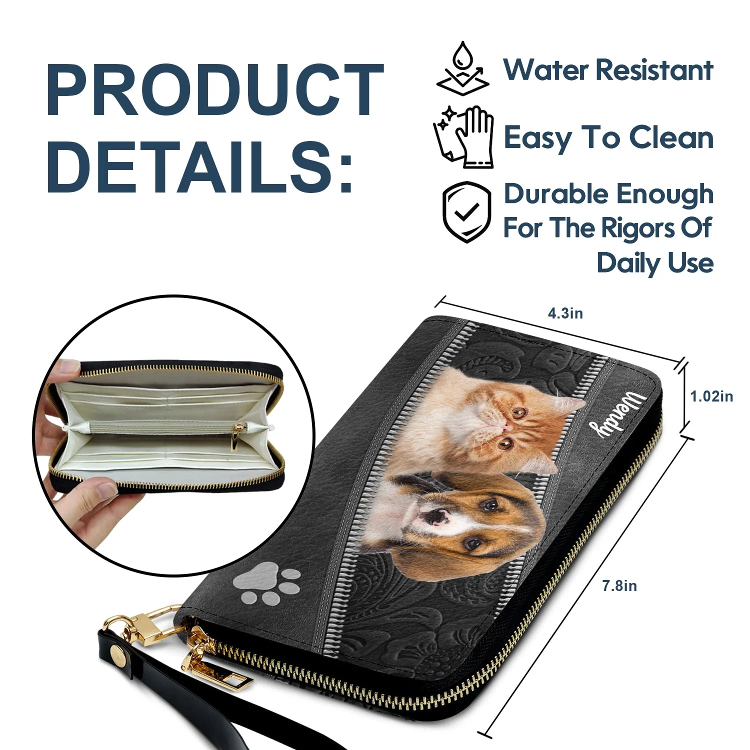 Custom Photo Dogs And Cats Aesthetic Pattern - Loving Gift For Pet Lovers - Personalized Leather Long Wallet - Image 7