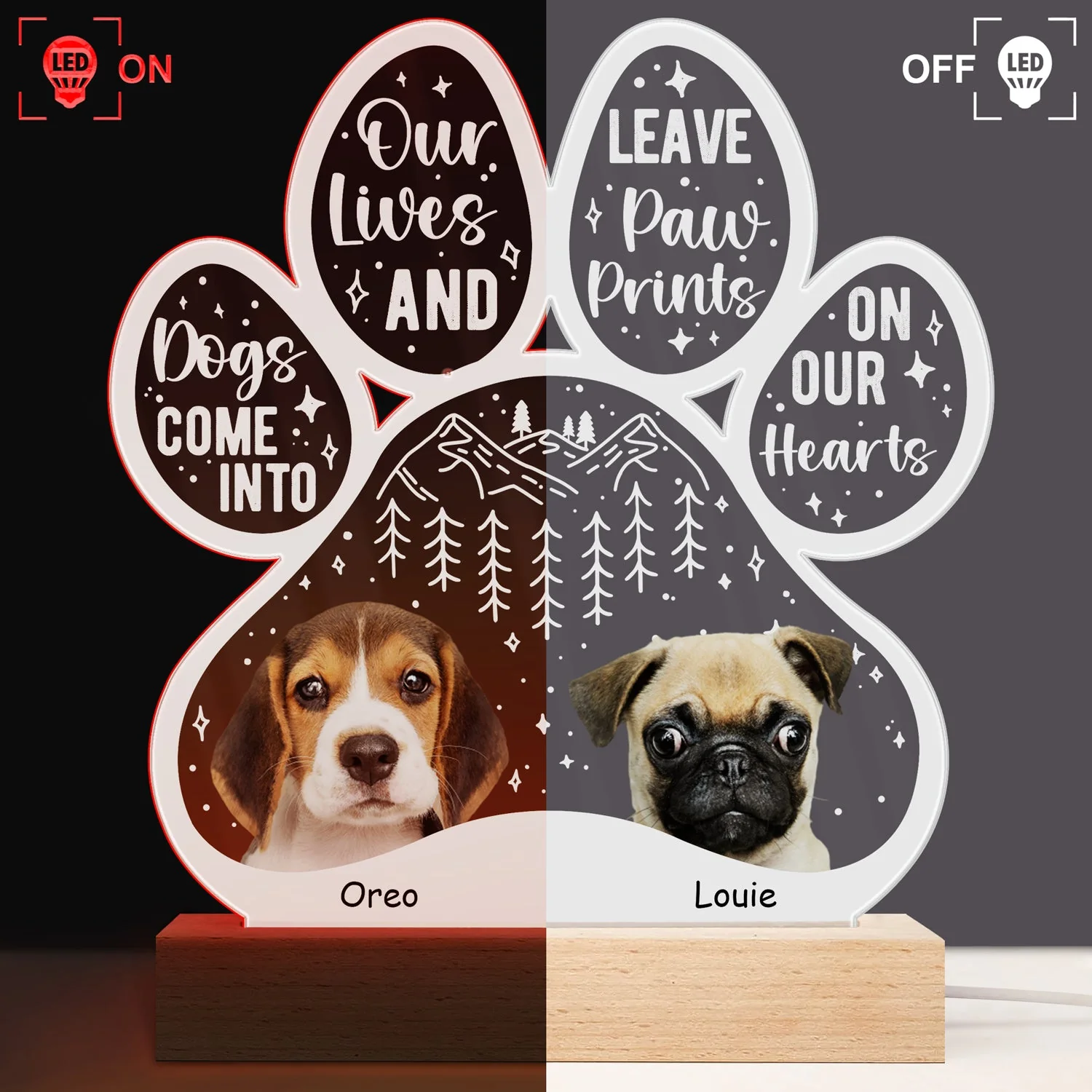 Custom Photo Dogs Come Into Our Lives - Grief, Sympathy, Memorial Gift For Family, Remembrance, Dog, Cat, Pet Owner - Personalized Custom 3D Led Light Wooden Base - Image 3