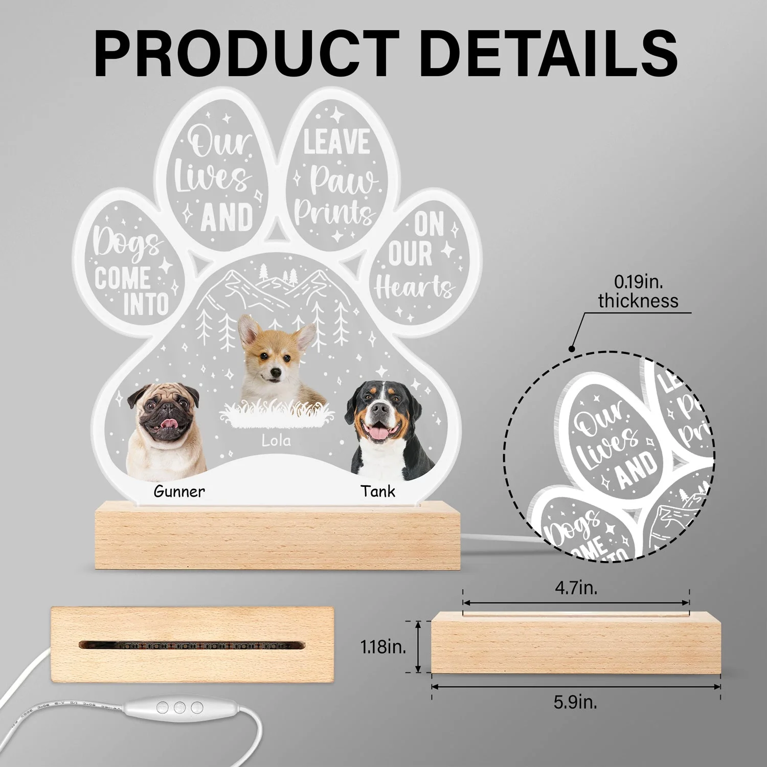 Custom Photo Dogs Come Into Our Lives - Grief, Sympathy, Memorial Gift For Family, Remembrance, Dog, Cat, Pet Owner - Personalized Custom 3D Led Light Wooden Base - Image 6