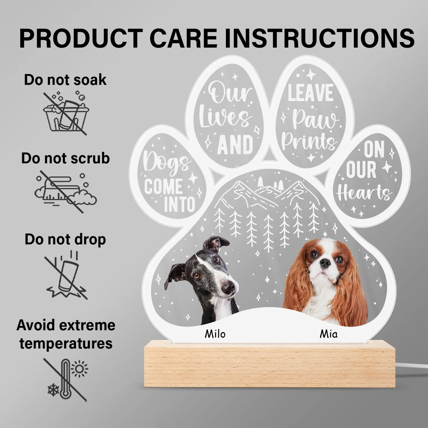 Custom Photo Dogs Come Into Our Lives - Grief, Sympathy, Memorial Gift For Family, Remembrance, Dog, Cat, Pet Owner - Personalized Custom 3D Led Light Wooden Base - Image 7