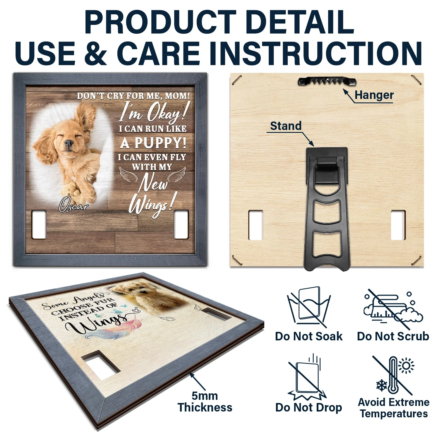 Custom Photo Don't Cry For Me I'm Okay - Personalized Pet Loss Sign, Collar Frame - Image 5