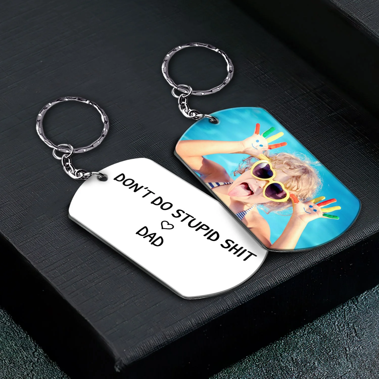 Custom Photo Don't Do Stupid - Gift From Mother, Father To Kids - Personalized Aluminum Keychain - Image 2
