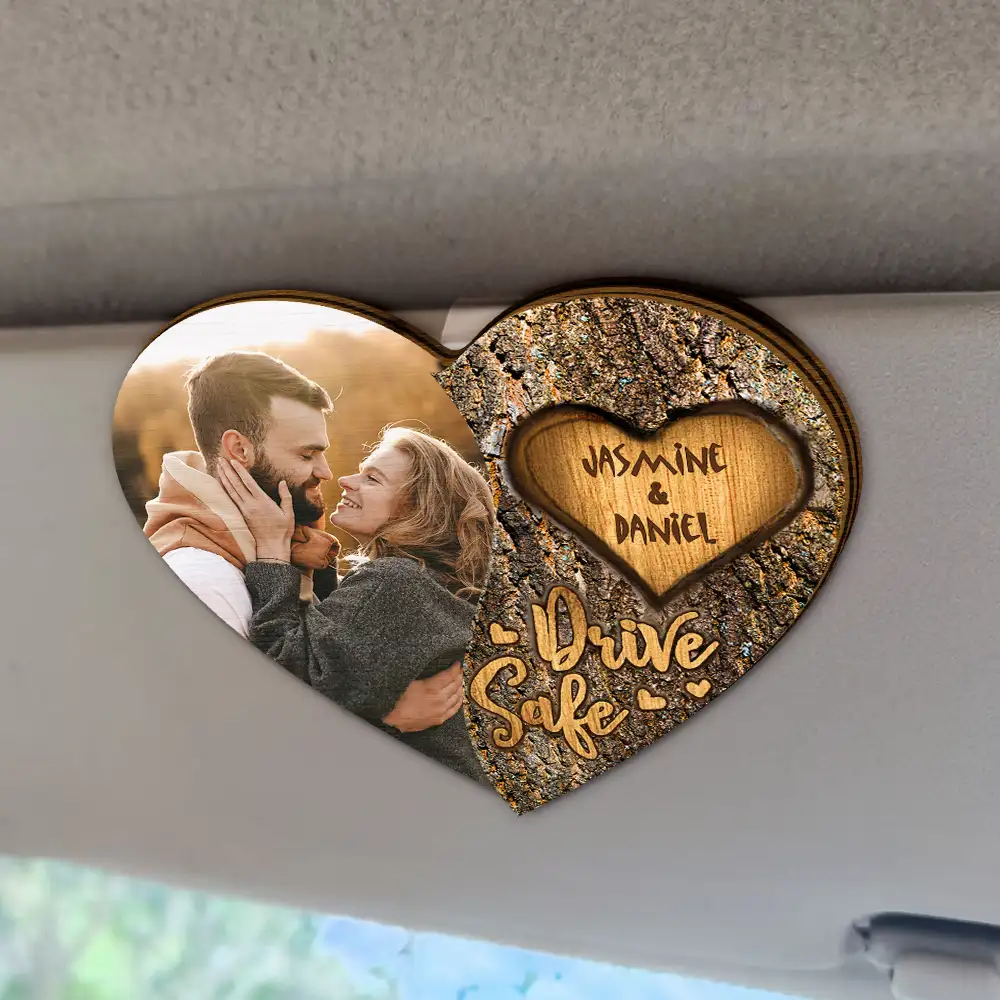 Custom Photo Drive Safe Couple Names - Personalized Custom Shaped Car Visor Clip - Image 2