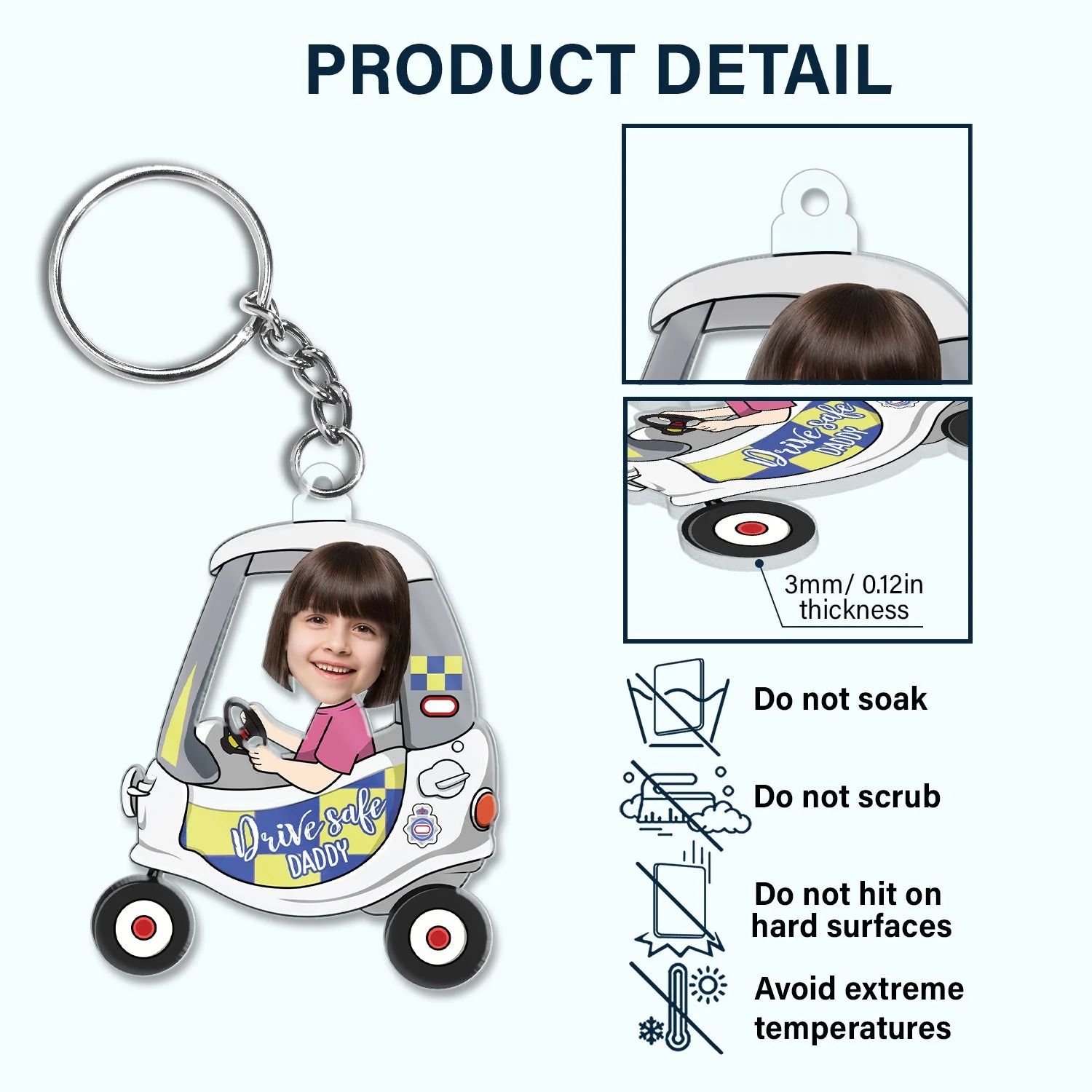 Custom Photo Drive Safe Daddy - Birthday, Loving Gift For Dad, Father, Papa, Grandpa - Personalized Acrylic Keychain - Image 6