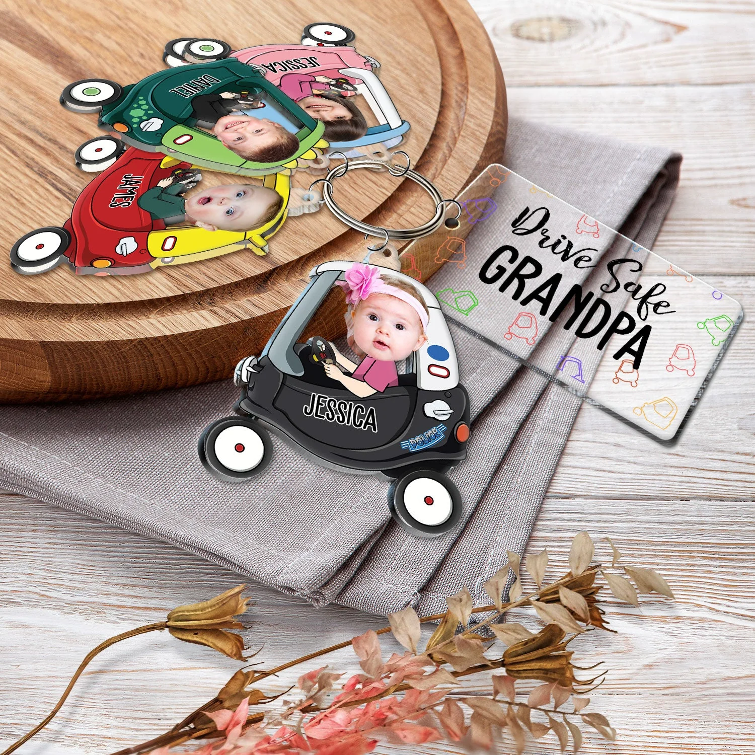 Custom Photo Drive Safe Daddy - Birthday, Loving Gift For Dad, Father, Papa, Grandpa - Personalized Acrylic Tag Keychain - Image 5