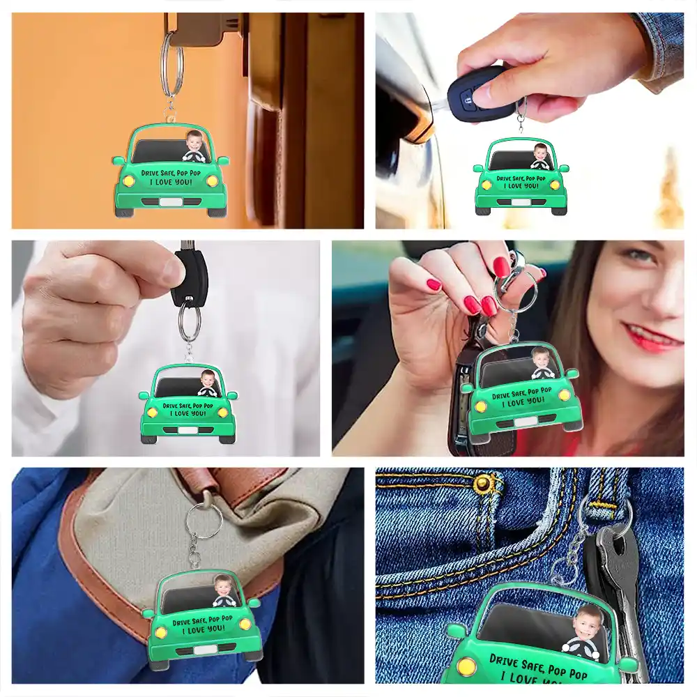 Custom Photo Drive Safe Daddy Funny Kids - Personalized Acrylic Keychain - Image 7