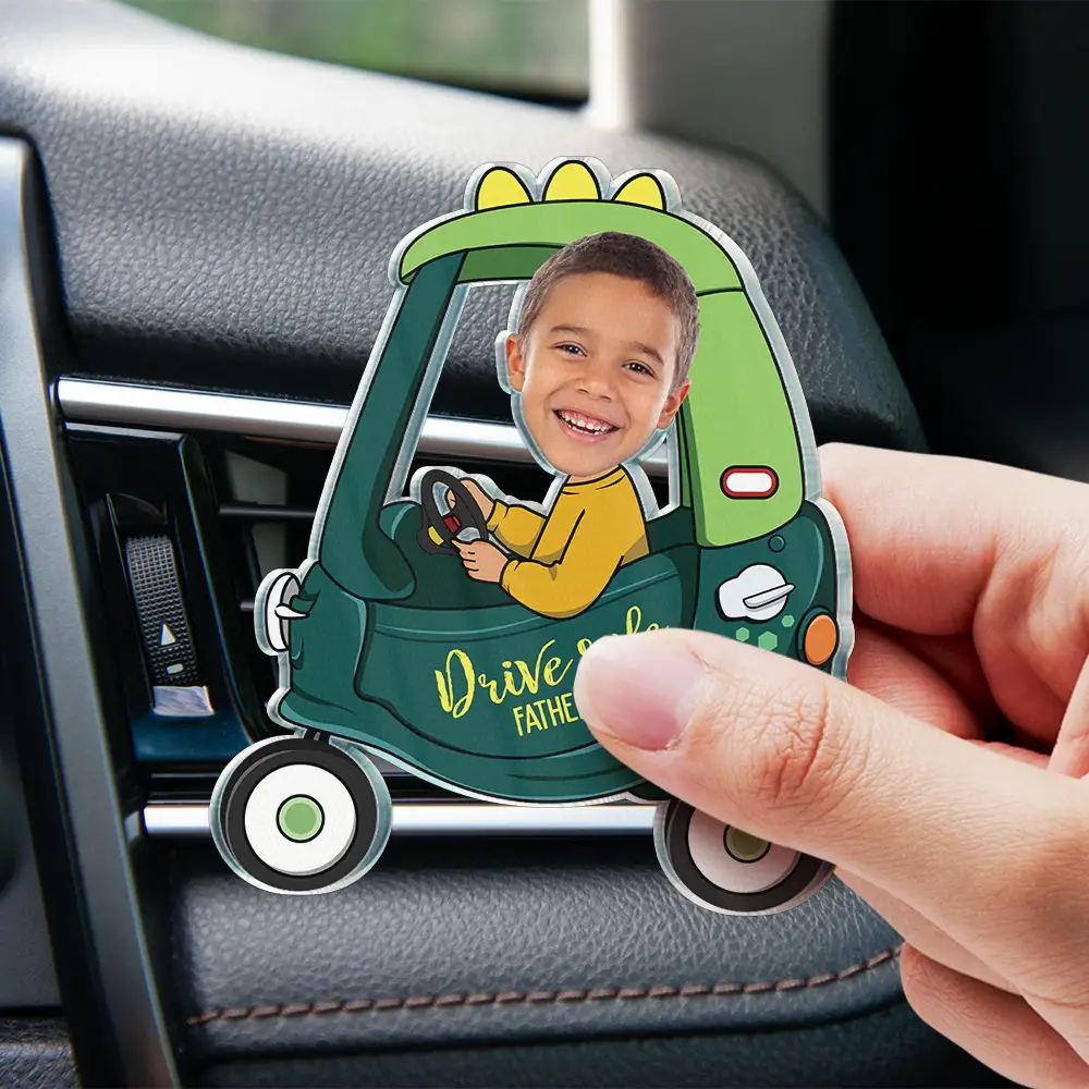 Custom Photo Drive Safe Daddy Grandpa Fun Little Kid - Personalized Acrylic Car Vent Clip - Image 5