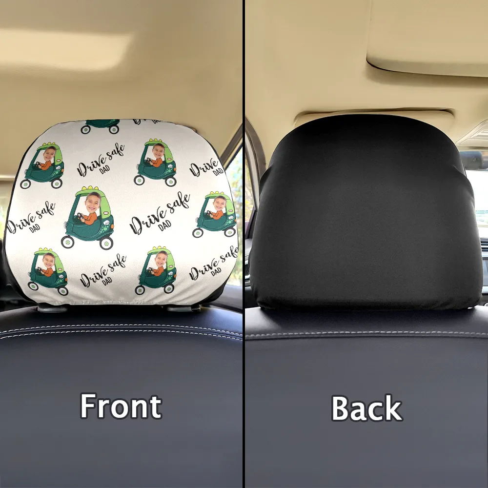 Custom Photo Drive Safe Daddy Grandpa Fun Little Kid - Personalized Car Headrest Covers - Image 3