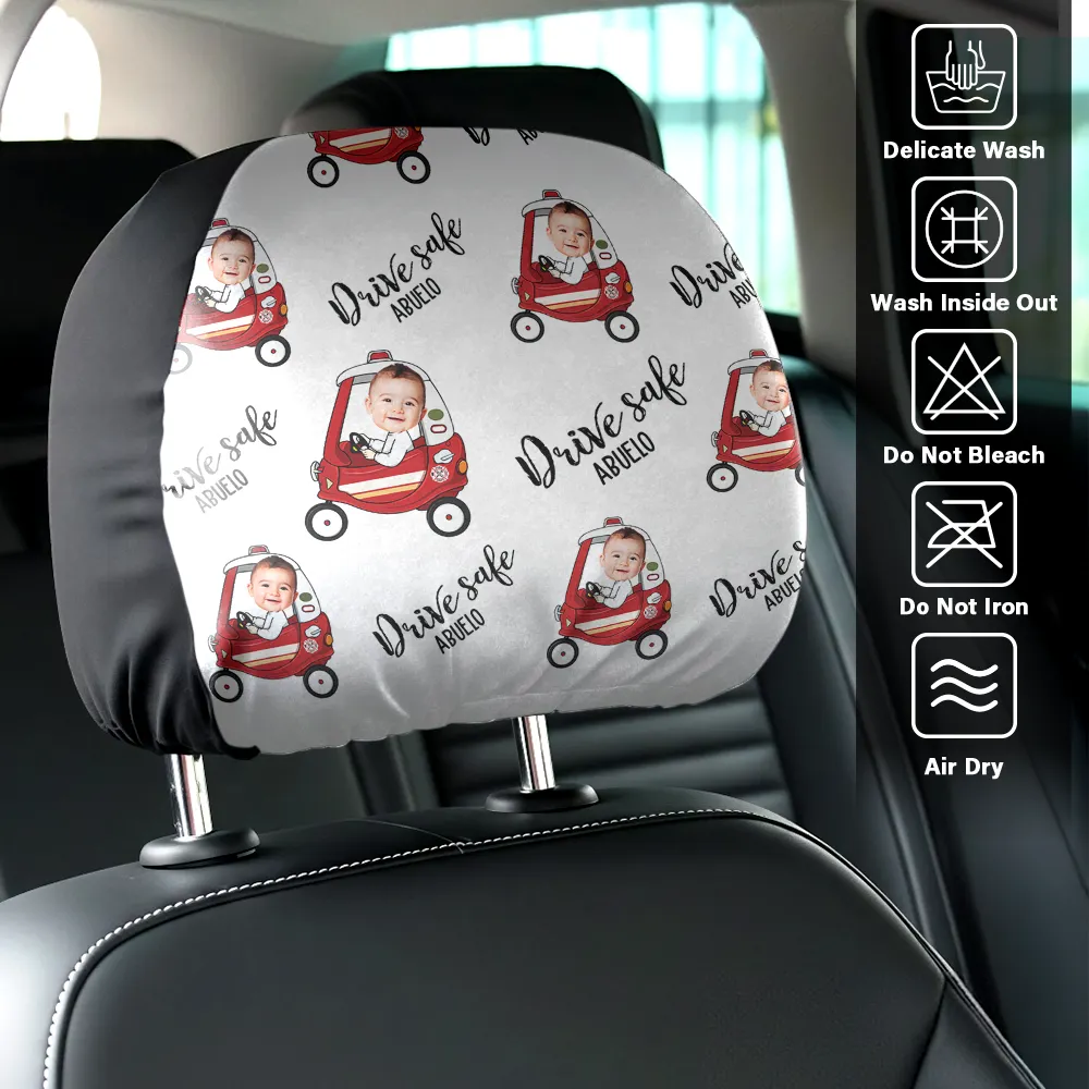 Custom Photo Drive Safe Daddy Grandpa Fun Little Kid - Personalized Car Headrest Covers - Image 7
