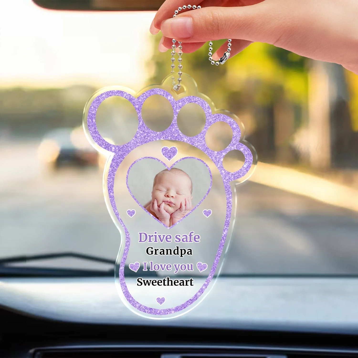 Custom Photo Drive Safe Daddy Mommy - Gift For Father, Mother, Grandpa, Grandma - Personalized Acrylic Car Hanger - Image 3