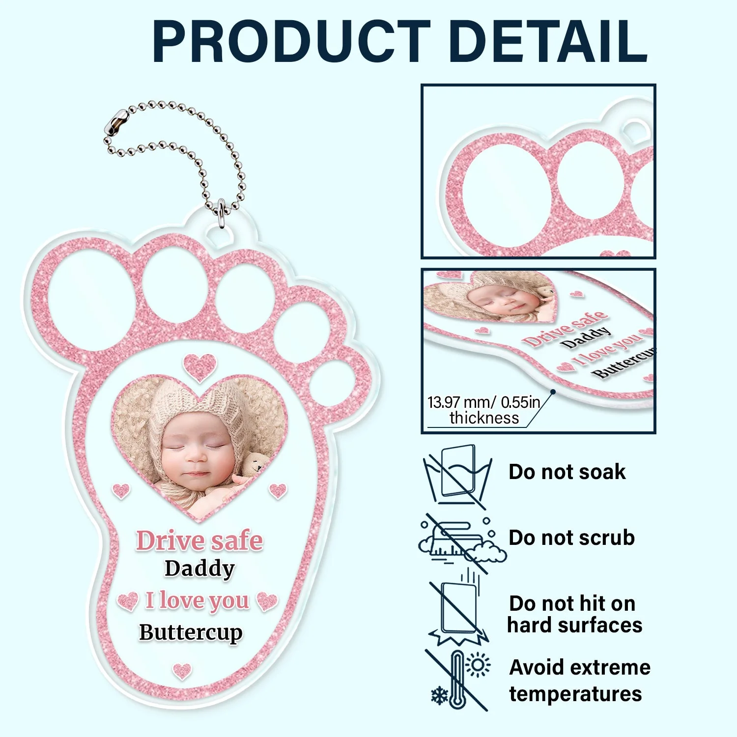 Custom Photo Drive Safe Daddy Mommy - Gift For Father, Mother, Grandpa, Grandma - Personalized Acrylic Car Hanger - Image 5