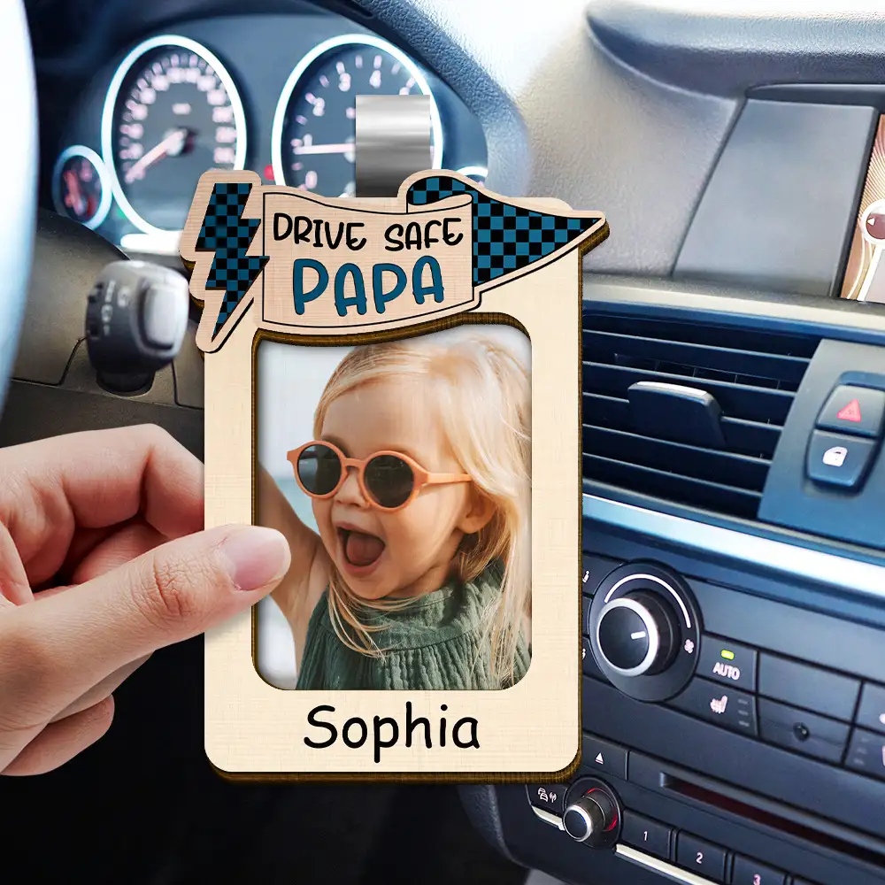 Custom Photo Drive Safe Daddy Papa Love From Kid And Pet - Personalized Custom Shaped Car Visor Clip - Image 2