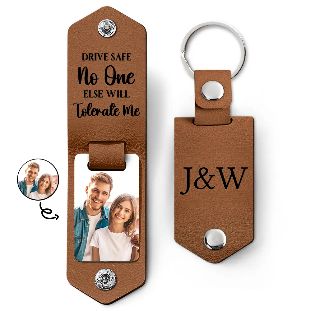 Custom Photo Drive Safe - Gift For Couples - Personalized Leather Photo Keychain