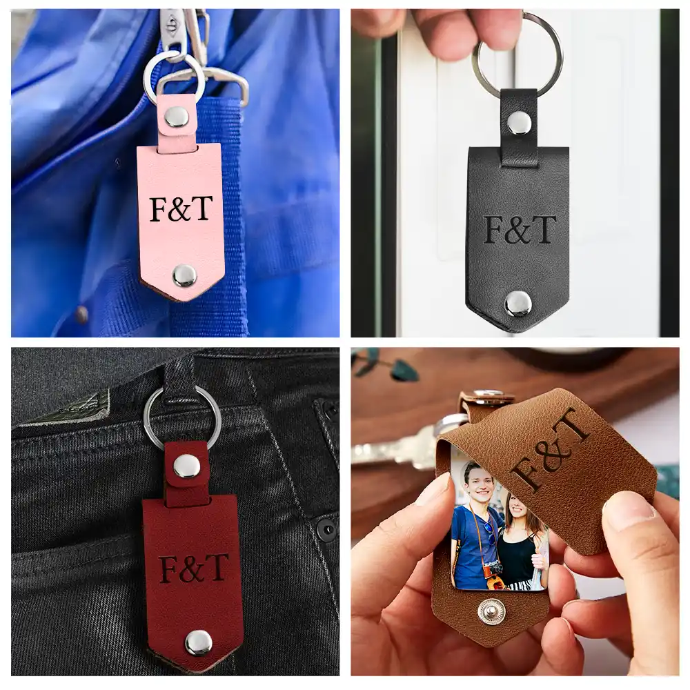 Custom Photo Drive Safe - Gift For Couples - Personalized Leather Photo Keychain - Image 5