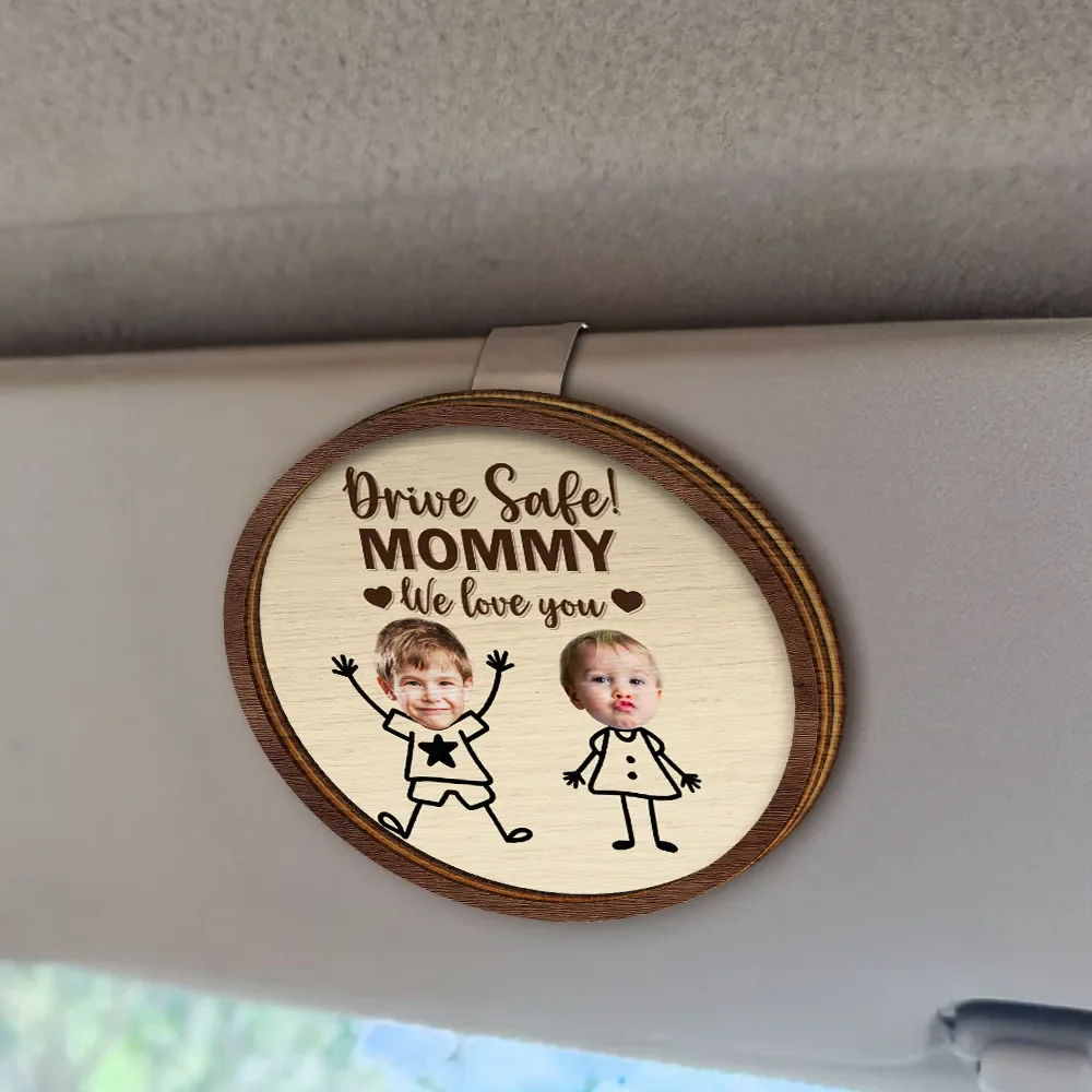 Custom Photo Drive Safe Grandpa Daddy Kid Stick Figures - Personalized Custom Shaped Car Visor Clip - Image 3