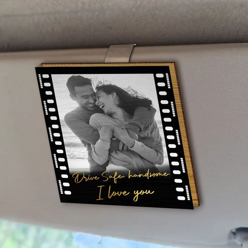 Custom Photo Drive Safe Handsome I Love You Couple - Personalized Custom Shaped Car Visor Clip - Image 2