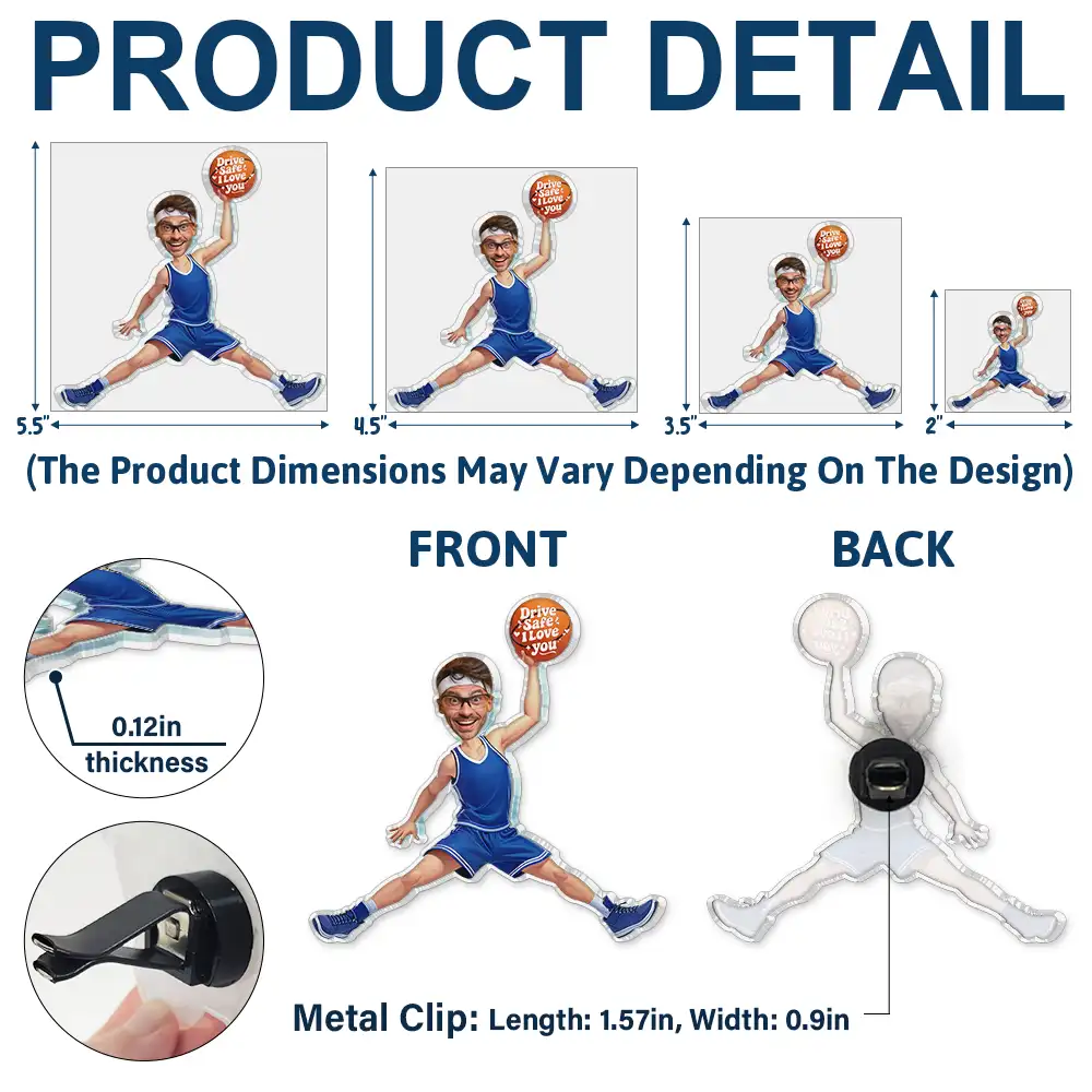 Custom Photo Drive Safe Have Fun Basketball Players - Personalized Acrylic Car Vent Clip - Image 6