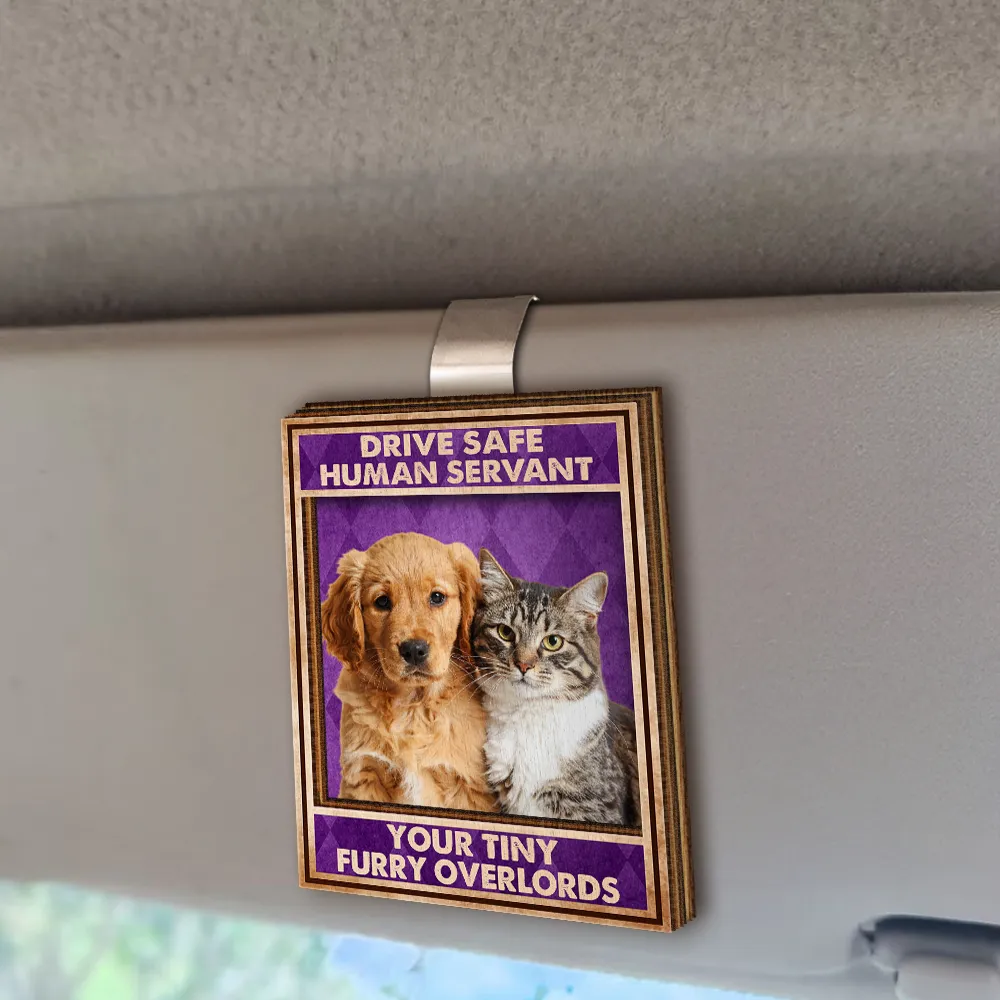 Custom Photo Drive Safe Human Servant Vintage - Personalized Custom Shaped Car Visor Clip - Image 3