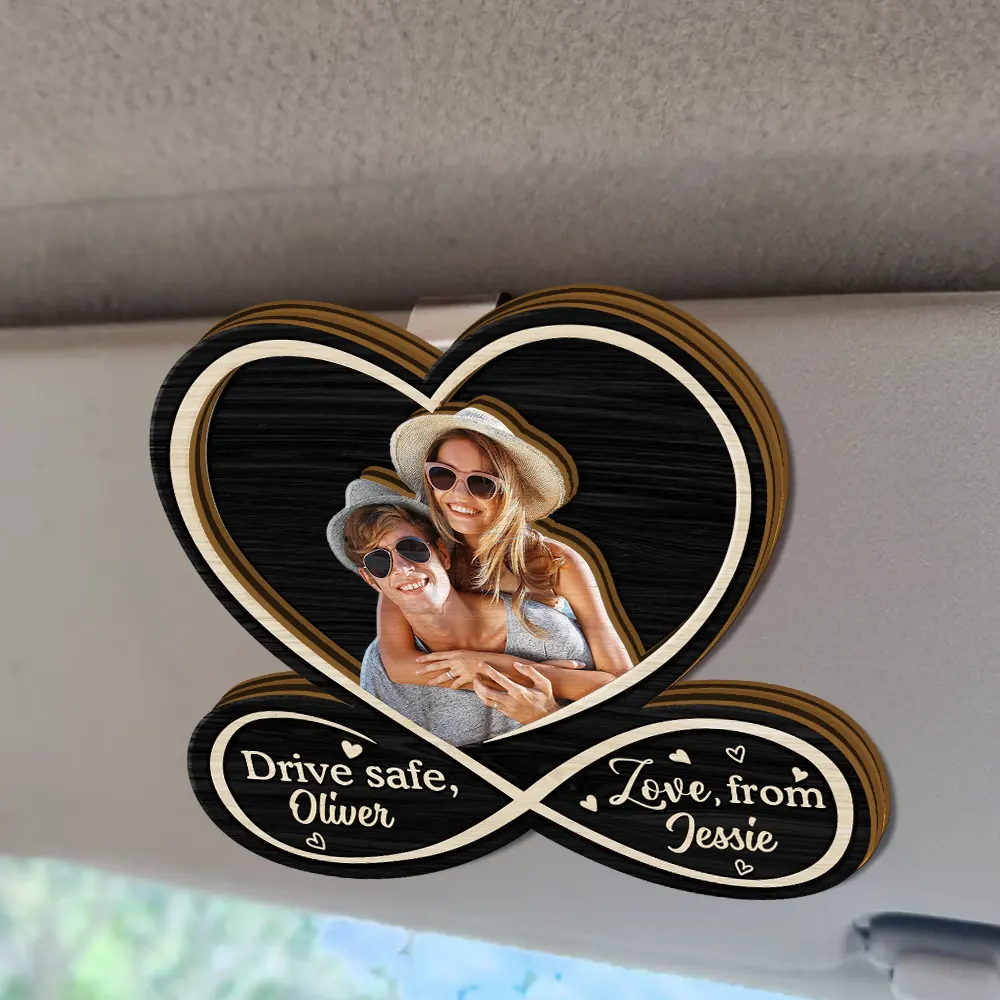 Custom Photo Drive Safe Husband Love From Wife - Personalized Custom Shaped Car Visor Clip - Image 3