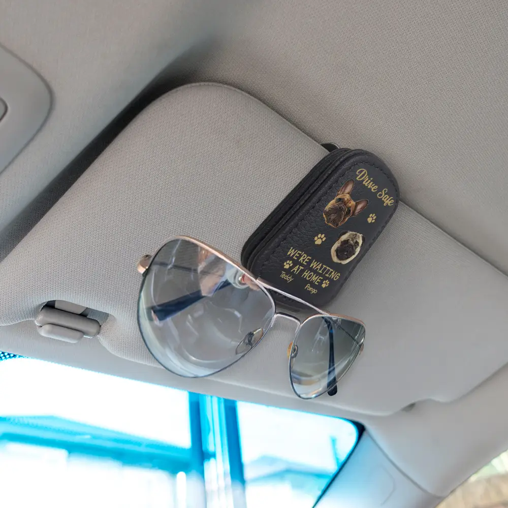 Custom Photo Drive Safe I Am Waiting At Home - Personalized Sunglasses Holder For Car Visor - Image 5
