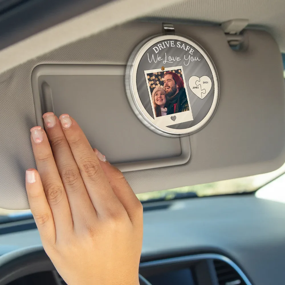 Custom Photo Drive Safe I Love You Couple - Personalized Custom Shaped Acrylic Car Visor Clip - Image 4