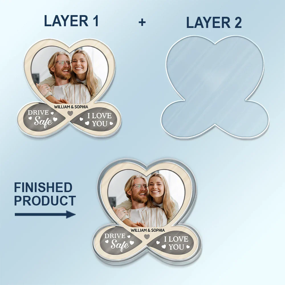Custom Photo Drive Safe I Love You Couples - Personalized Custom Shaped Acrylic Car Visor Clip - Image 5