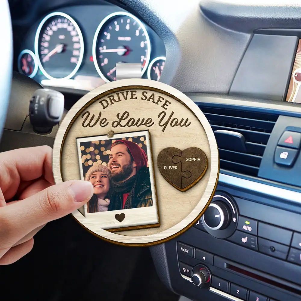 Custom Photo Drive Safe I Love You Couples Vintage - Personalized Custom Shaped Car Visor Clip - Image 3