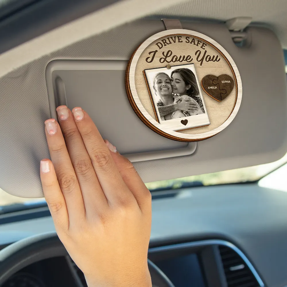 Custom Photo Drive Safe I Love You Couples Vintage - Personalized Custom Shaped Car Visor Clip - Image 4