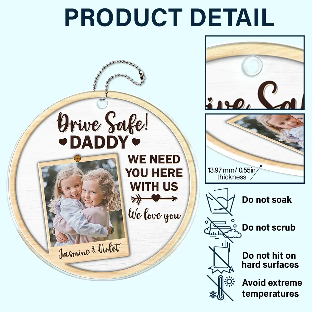 Custom Photo Drive Safe I Love You - Personalized Acrylic Car Hanger - Image 5