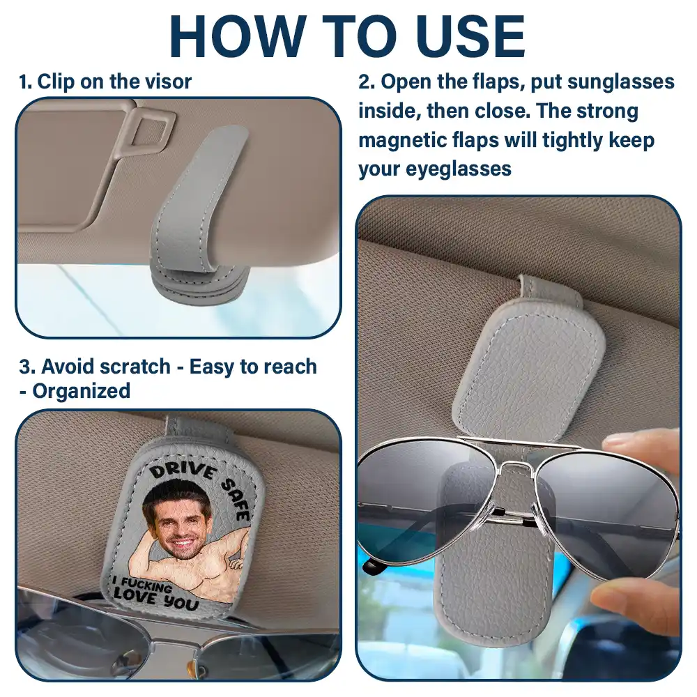 Custom Photo Drive Safe I Love You Sexy Wife - Personalized Sunglasses Holder For Car Visor - Image 5